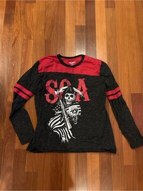 Sons of Anarchy Mens Red & Black Long Sleeve Graphic T-Shirt XL